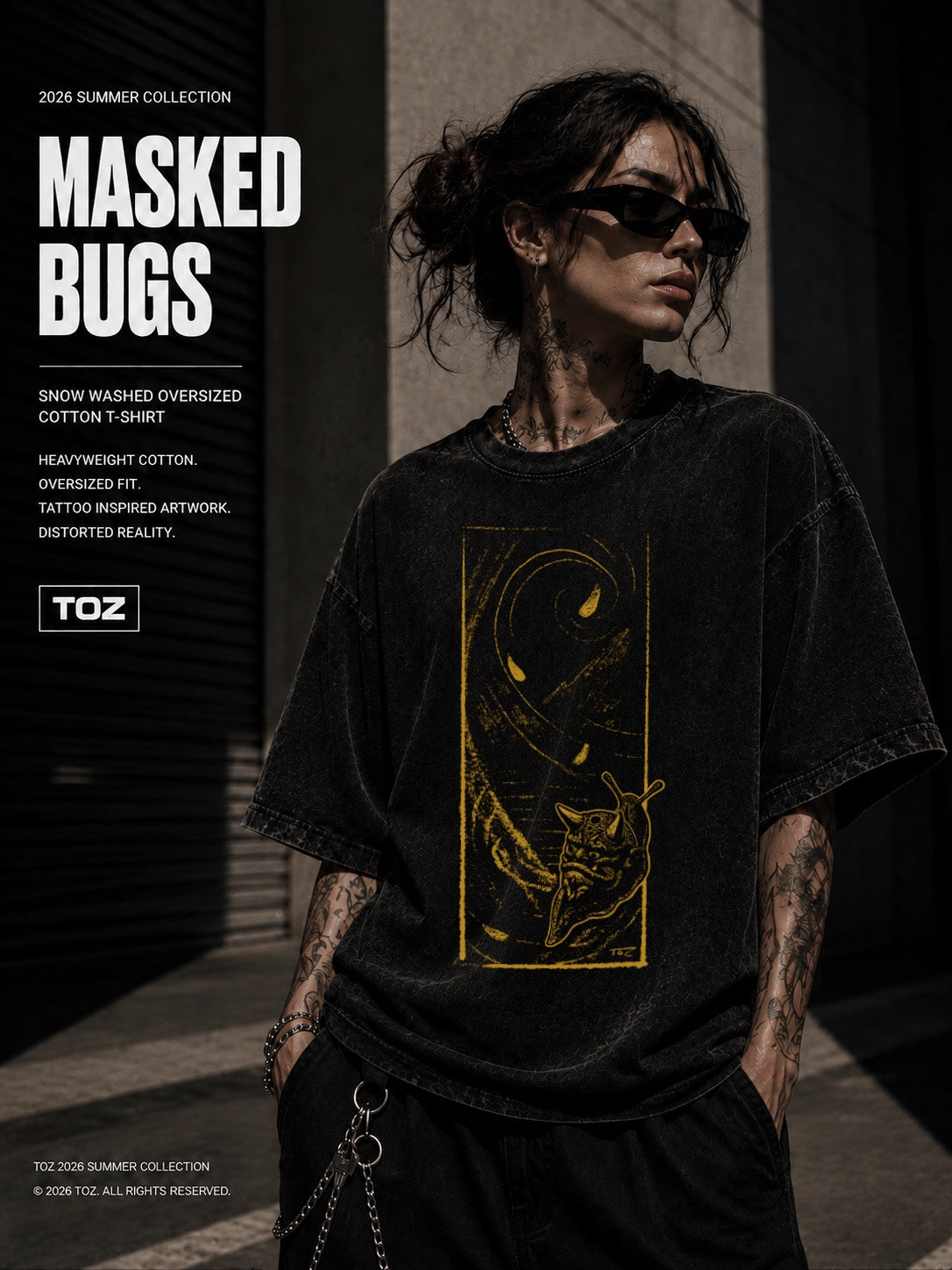 Masked Bug - Snow Washed Oversized Cotton T-Shirt